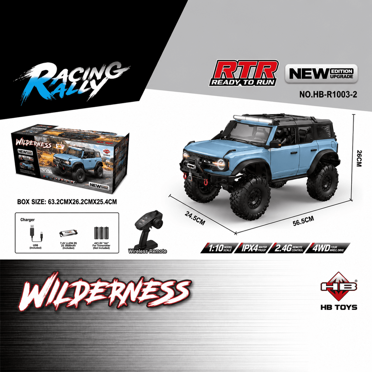 HB Toys R1005-2 Light Grey 1:10 Ford bronco Upgraded version RC rock crawler